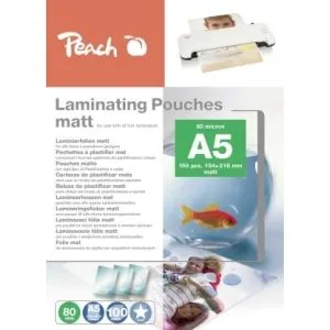 Peach  Laminierfolie A5 | 80 mic | 100 St. | matt | beschreibbar | Premiumqualität für beste Laminierergebnisse | geeignet für alle Laminiergeräte | S-PP580-30 